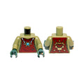 LEGO® Torso Dark Red Vest with Star Shaped Necklace with Blue Round Jewel (Chi), Back with Gold Crocodile Jaws Pattern / Olive Green Arms / Dark Green Hands 973pb1356c01 olivgrün