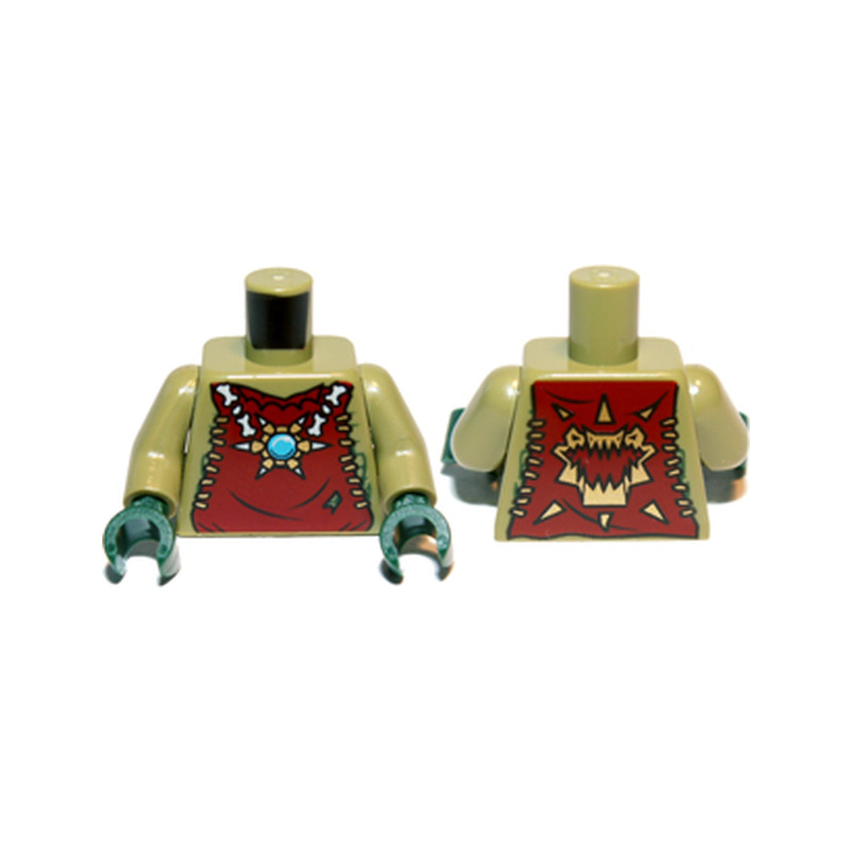 LEGO® Torso Dark Red Vest with Star Shaped Necklace with Blue Round Jewel (Chi), Back with Gold Crocodile Jaws Pattern / Olive Green Arms / Dark Green Hands 973pb1356c01 olivgrün
