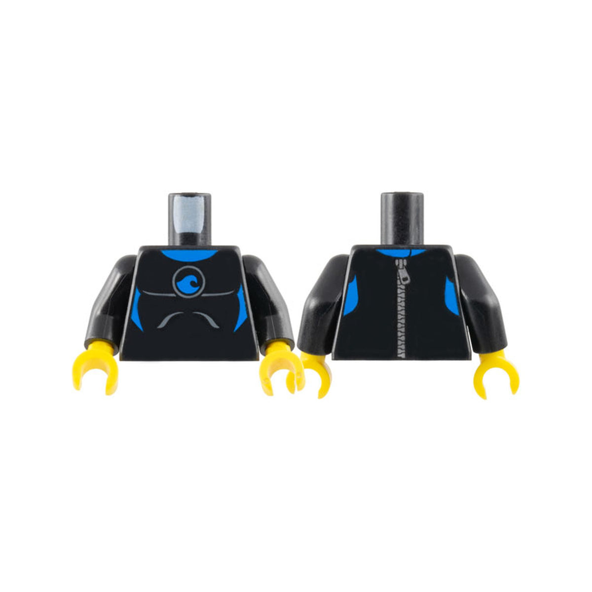 LEGO® Torso Wetsuit with Blue Collar, Panels, and Wave Logo, Silver Zipper on Back Pattern / Black Arms / Yellow Hands 973pb1435c01 schwarz