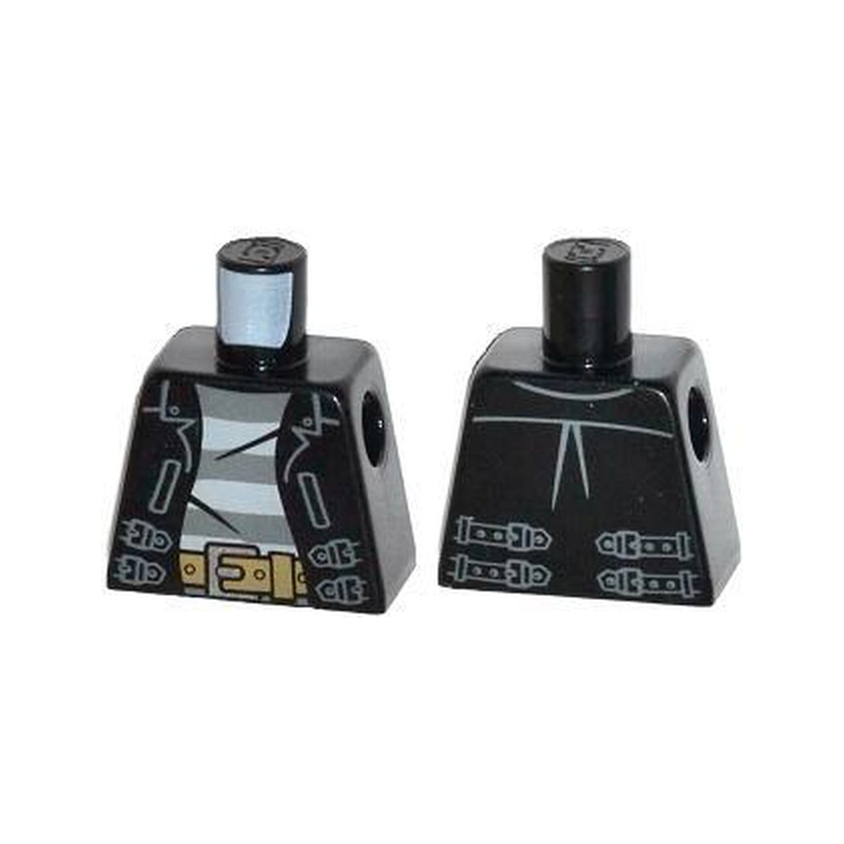 LEGO® Torso Leather Jacket Open with Straps over Shirt with Dark Bluish Gray and Light Bluish Gray Stripes, Dark Tan Belt with Silver Buckle Pattern 973pb1550 schwarz