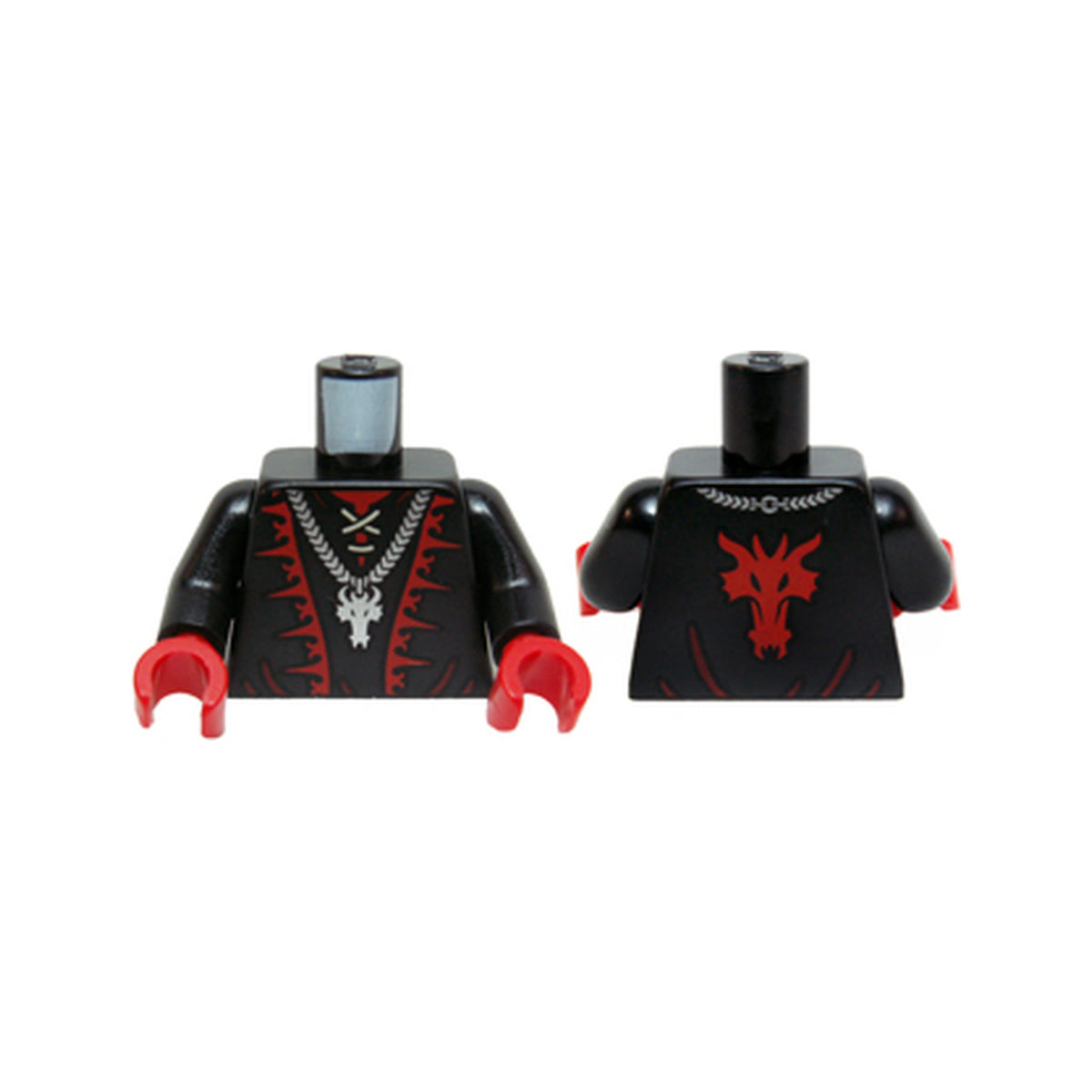 LEGO® Torso Castle Dragon Wizard with Lace-up Shirt, Red Trim and Silver Dragon Head Chain Pattern / Black Arms / Red Hands 973pb1559c01 schwarz
