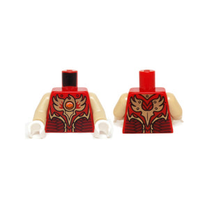 LEGO® Torso Vest with Dark Red and Gold Armor with Scales and Orange Round Jewel (Fire Chi) Pattern / Tan Arms / White Hands 973pb1715c03