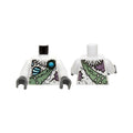 LEGO® Torso Feathers, Bones, Sand Green Sash, Medium Lavender Sinew Patches and Dark Azure Round Jewel (Chi) Pattern / White Arms / Dark Bluish Gray Hands 973pb1716c01 weiss