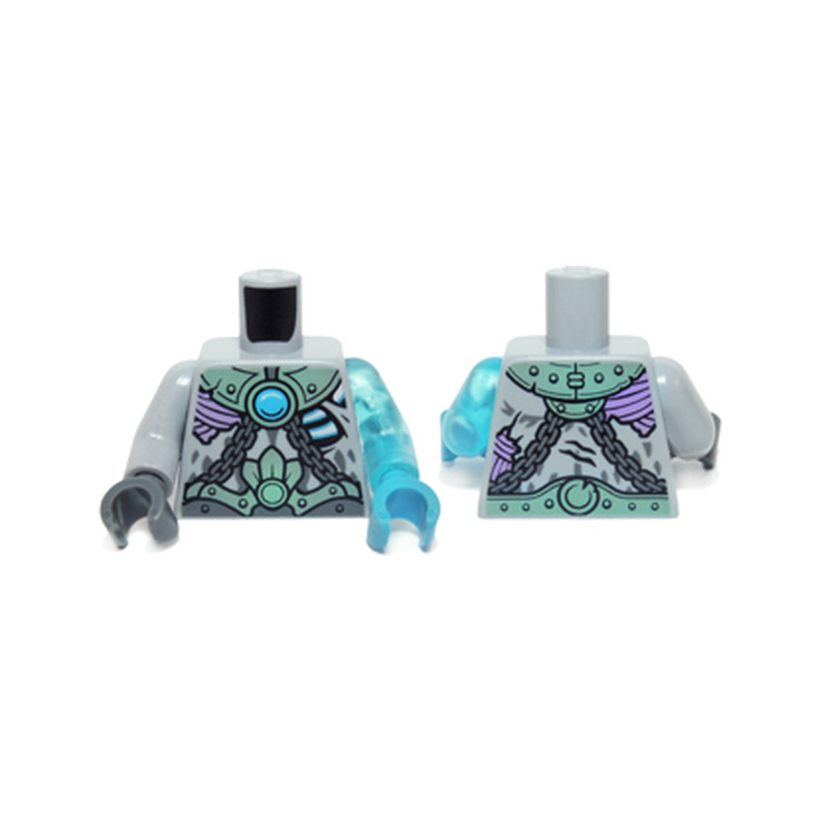LEGO® Torso Armor, Chains and Dark Azure Chi Pattern / Trans-Light Blue Arm Left / Light Bluish Gray Arm Right / Dark Azure Hand Left / Dark Bluish Gray Hand Right 973pb1742c01 hellgrau