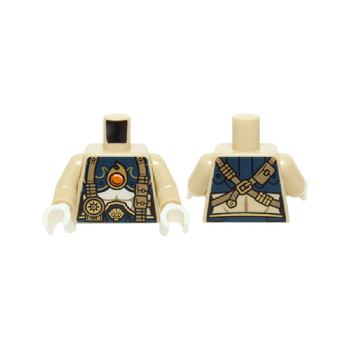 LEGO® Torso Chima Female Outline with Dark Blue and Gold Armor with Scales, Straps, Pouches and Fire Chi Emblem Pattern / Tan Arms / White Hands 973pb1833c01 beige