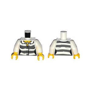 LEGO® Torso Town Prisoner Female, Dark Bluish Gray Stripes, Buttons and ID Tag Pattern / White Arms / Yellow Hands 973pb1887c01