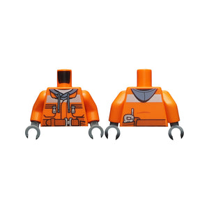 LEGO® Torso Construction Jacket over Sand Blue Hoodie, Reflective Stripe, Zipper Pockets, Dark Orange Belt with Pouch and Radio Pattern / Orange Arms / Dark Bluish Gray Hands 973pb1895c01
