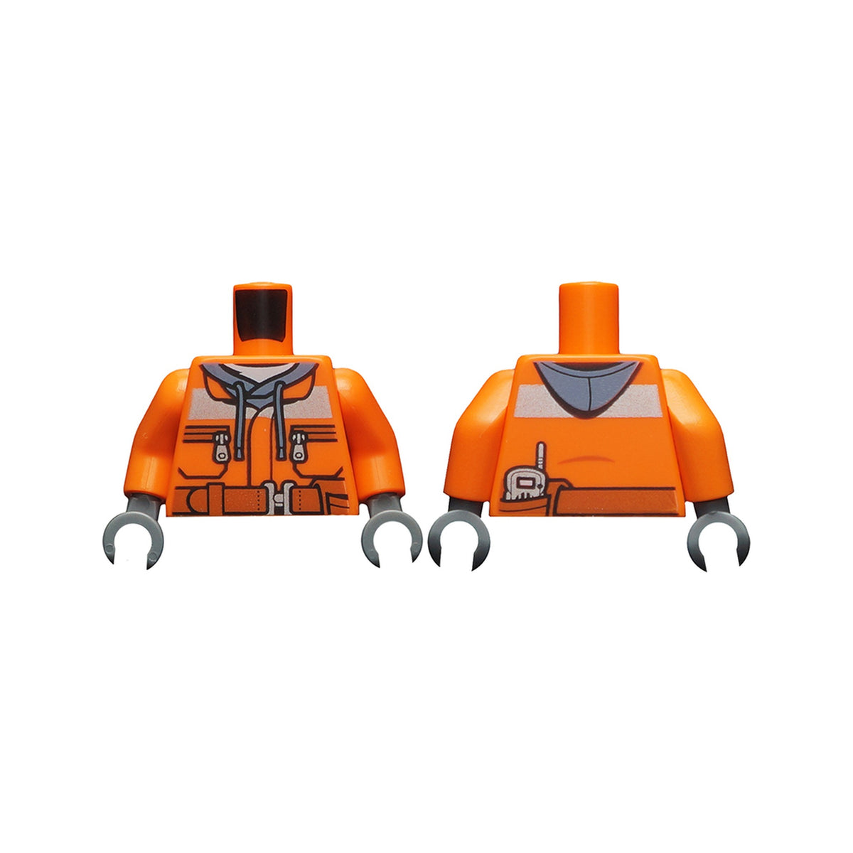 LEGO® Torso Construction Jacket over Sand Blue Hoodie, Reflective Stripe, Zipper Pockets, Dark Orange Belt with Pouch and Radio Pattern / Orange Arms / Dark Bluish Gray Hands 973pb1895c01 orange