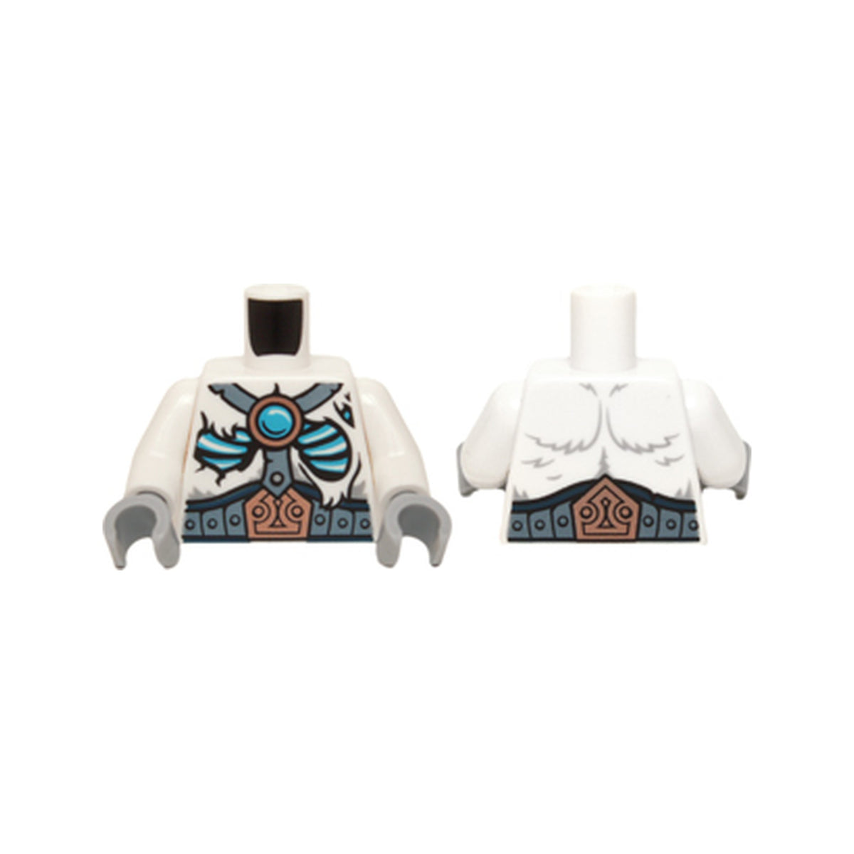LEGO® Torso Fur with Sand Blue Belt and Straps, Copper Buckle, Glowing Bones and Dark Azure Round Jewel (Chi) Pattern / White Arms / Light Bluish Gray Hands 973pb1915c01 weiss