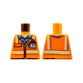 LEGO® Torso Safety Vest with Reflective Stripes over Medium Blue Shirt, ID Badge, Red Pen Around Neck Pattern 973pb2017 orange