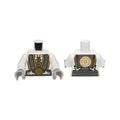 LEGO® Torso Ninjago Robe with Gray and Gold Trim, Silver Dragons and Gold Flower Symbols Pattern / White Arms / Light Bluish Gray Hands 973pb2095c01 weiss