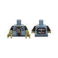 LEGO® Torso Vest over Black Undershirt, Padlock, 'SHOCK 'n' ROLL' Back Pattern / Olive Green Arms with Black Short Sleeves and Stitches / Olive Green Hands 973pb2106c01 sandblau