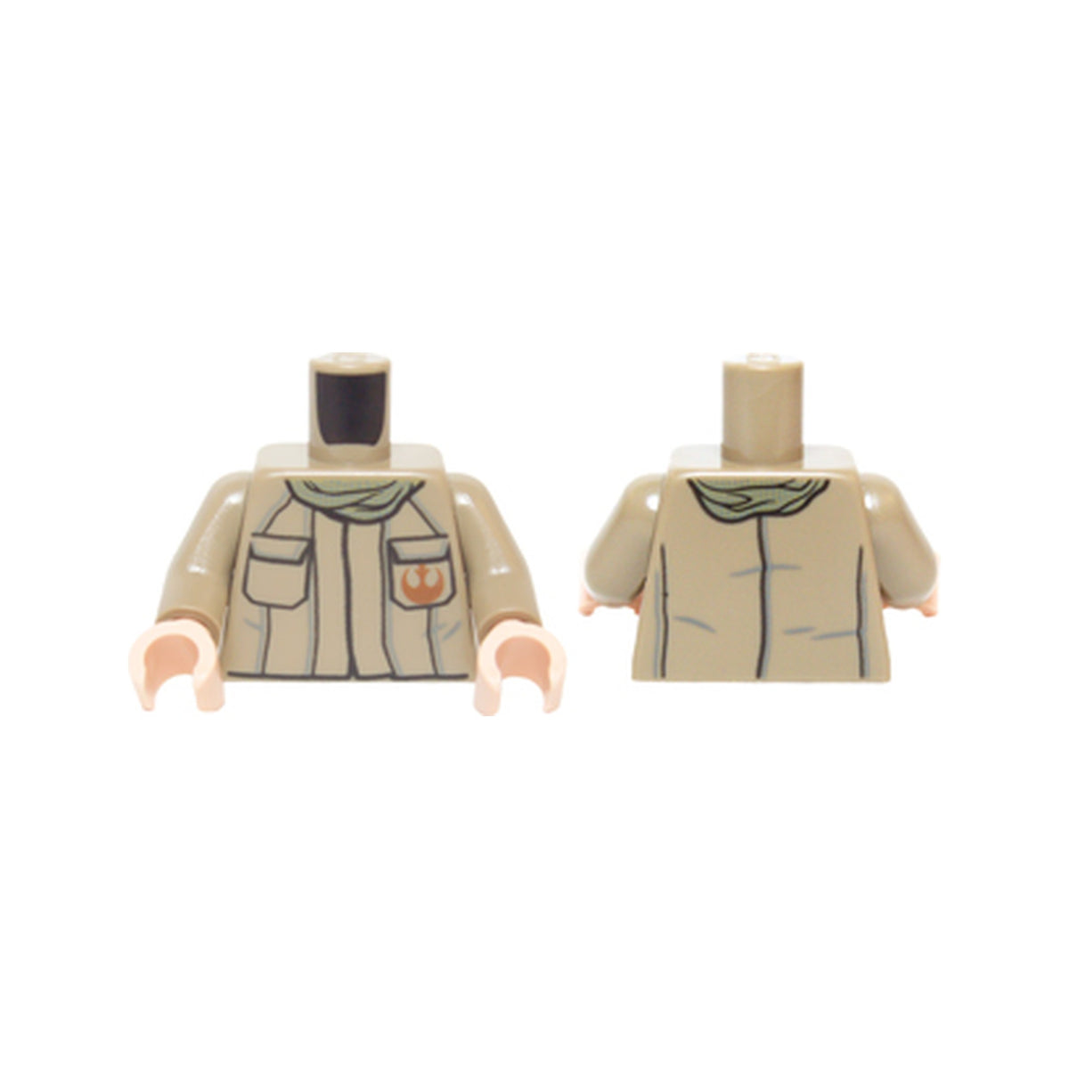 LEGO® Torso SW Jacket with Dark Orange Rebel Alliance Symbol, 2 Pockets and Olive Green Scarf Pattern / Dark Tan Arms / Light Nougat Hands 973pb2217c01 dunkelbeige