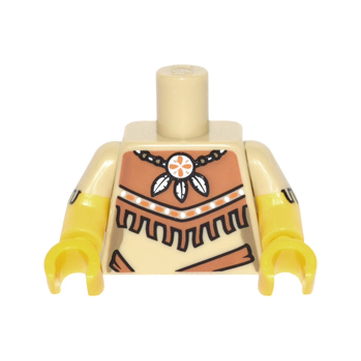 LEGO® Torso Female Outline Tribal Dress with Fringe and Necklace with 3 Feathers Pattern / Yellow Arms with Tan Short Sleeves with Fringe Pattern / Yellow Hands 973pb2232c01 beige