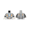 LEGO® Torso Nexo Knights Armor with Orange and Gold Circuitry and White Horse Head on Sand Blue Pentagonal Shield Pattern / Flat Silver Arms / White Hands 973pb2237c01 hellgrau