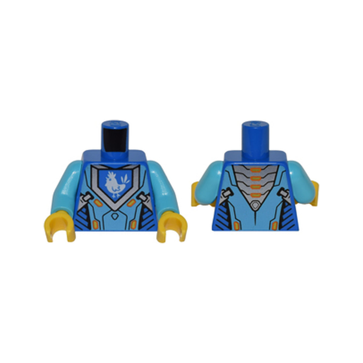 LEGO® Torso Nexo Knights Armor with Orange and Gold Circuitry and Blue Emblem with White Chicken Pattern / Medium Azure Arms / Yellow Hands 973pb2238c01 blau