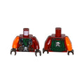 LEGO® Torso Ninjago Parachute with Straps, Ninja Skull with Crossed Swords, Green Scarf Pattern / Dark Red Arm Left / Orange Arm Right / Dark Brown Hands 973pb2301c01 dunkelrot