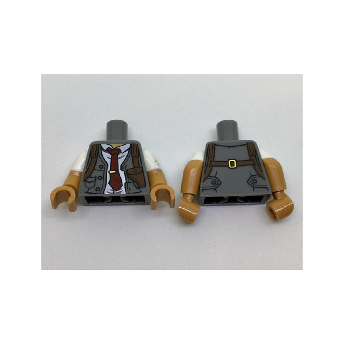LEGO® Torso Vest, White Shirt Rumpled, Dark Red Tie, Shoulder Holster Pattern / Medium Nougat Arms with White Short Sleeves / Medium Nougat Hands 973pb2572c01 dunkelgrau