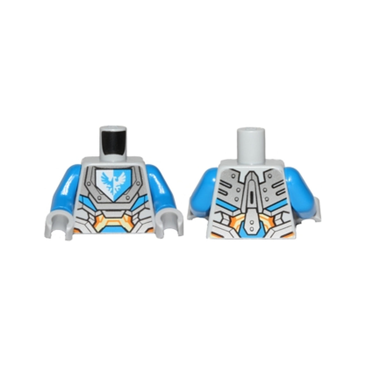 LEGO® Torso Nexo Knights Armor with Orange and Gold Circuitry and Emblem with Blue Falcon Pattern / Blue Arms / Light Bluish Gray Hands 973pb2596c01 hellgrau