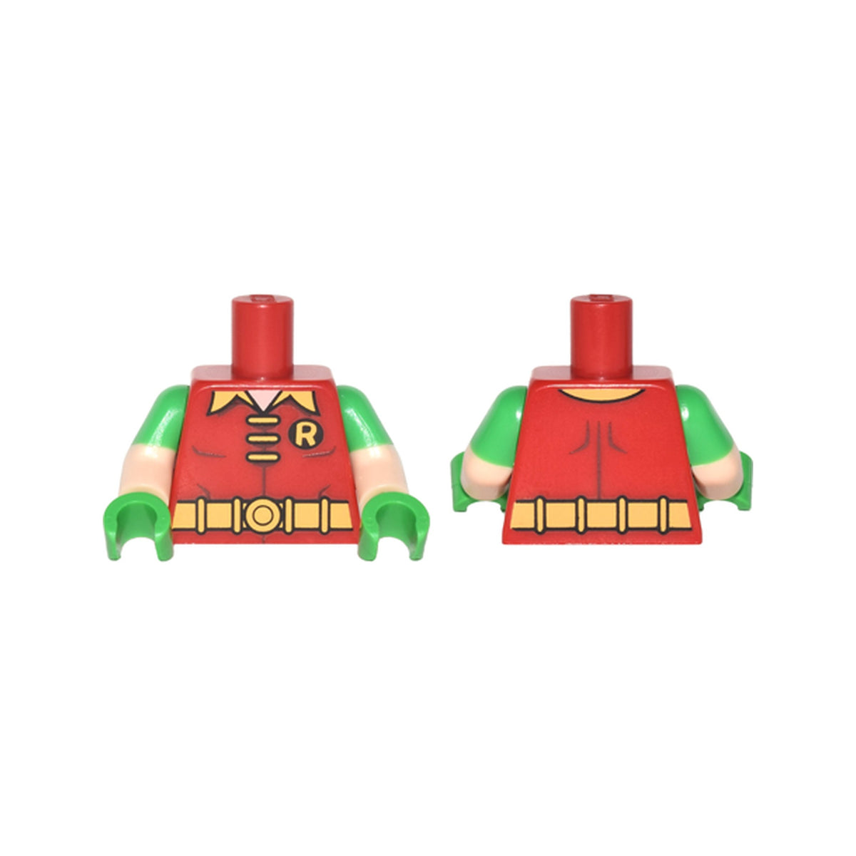 LEGO® Torso Batman 'R' Symbol, 3 Yellow Clasps and Collar and Belt Pattern / Light Nougat Arms with Molded Bright Green Short Sleeves Pattern / Bright Green Hands 973pb2625c01 rot