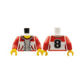 LEGO® Torso Female Jacket Open, Light Bluish Gray Shirt with Red Collar, Yellow Neck, Black Number 8 on Back Pattern / Red Arms / Yellow Hands 973pb2626c01 weiss