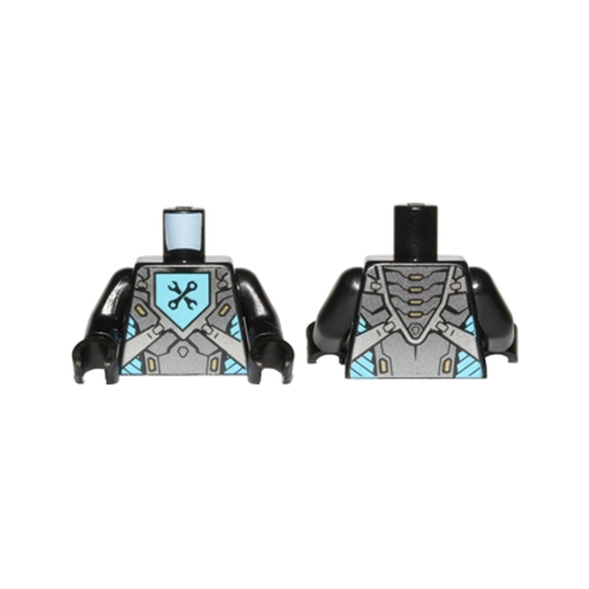 LEGO® Torso Nexo Knights Armor with Pearl Dark Gray and Silver Panels and Black Crossed Wrenches on Medium Azure Pentagonal Shield Pattern / Black Arms / Black Hands 973pb2676c01 schwarz