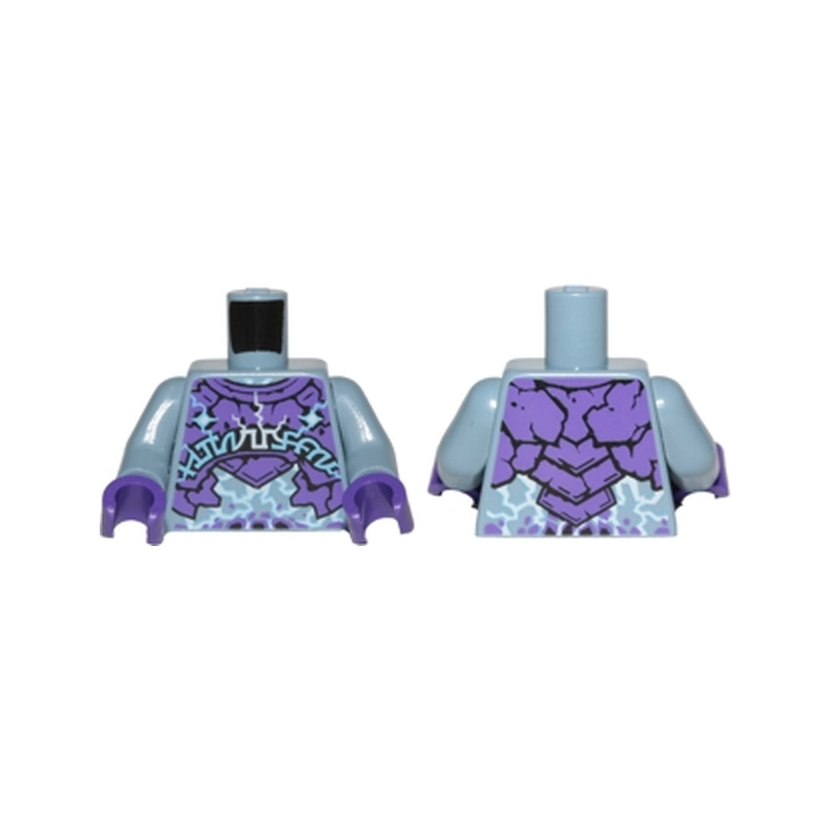 LEGO® Torso Dark Purple Rock Plates, White and Bright Light Blue Lightning Effect and Arcane Symbols Pattern / Sand Blue Arms / Dark Purple Hands 973pb2741c01 sandblau