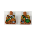 LEGO® Torso Female Jacket with Bright Light Orange Harness, Bright Green Strap, Silver Radio, and Canteen on Back Pattern 973pb2757 dunkelorange