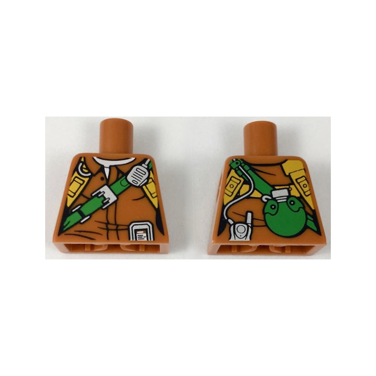 LEGO® Torso Female Jacket with Bright Light Orange Harness, Bright Green Strap, Silver Radio, and Canteen on Back Pattern 973pb2757 dunkelorange