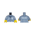 LEGO® Torso Jacket with Zippers over Dark Blue Shirt with Badge and 'POLICE' Pattern / Sand Blue Arms / Yellow Hands 973pb2915c01 sandblau