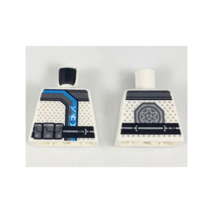 LEGO® Torso Ninja Robe with Silver and Dark Azure Trim, Ninjago Logogram 'ICE', Black Belt with Silver Pouches, Symbol on Back Pattern 973pb2999