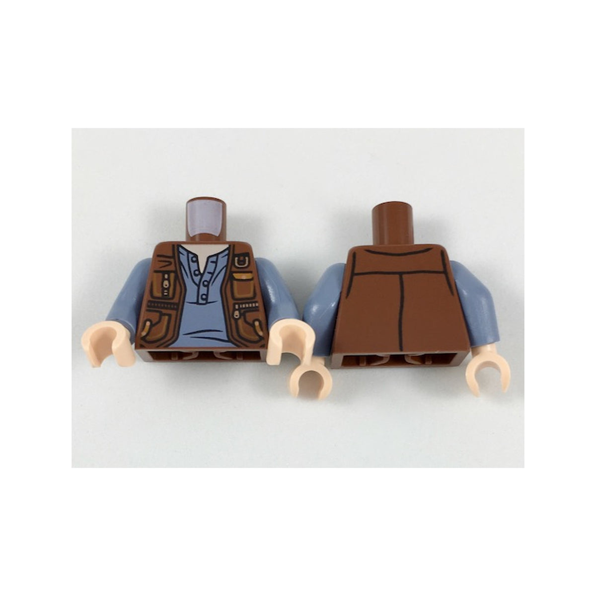 LEGO® Torso Vest with Pockets and Gold Clasps and Zippers over Sand Blue Shirt Pattern / Sand Blue Arms / Light Nougat Hands 973pb3118c01 braun