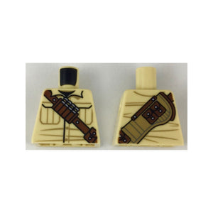 LEGO® Torso Shirt with Pockets, Reddish Brown Shoulder Belt with Shells and Pouches, Dark Tan Rifle Holster on Back Pattern 973pb3178
