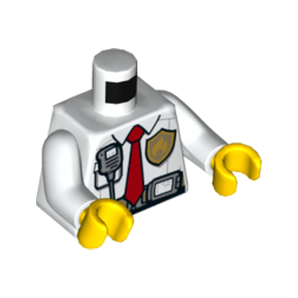 LEGO® Torso Fire Chief Shirt with Tie, Fire Logo Badge and Belt with Pouch and Radio Pattern / White Arms / Yellow Hands 973pb3397c01 weiss