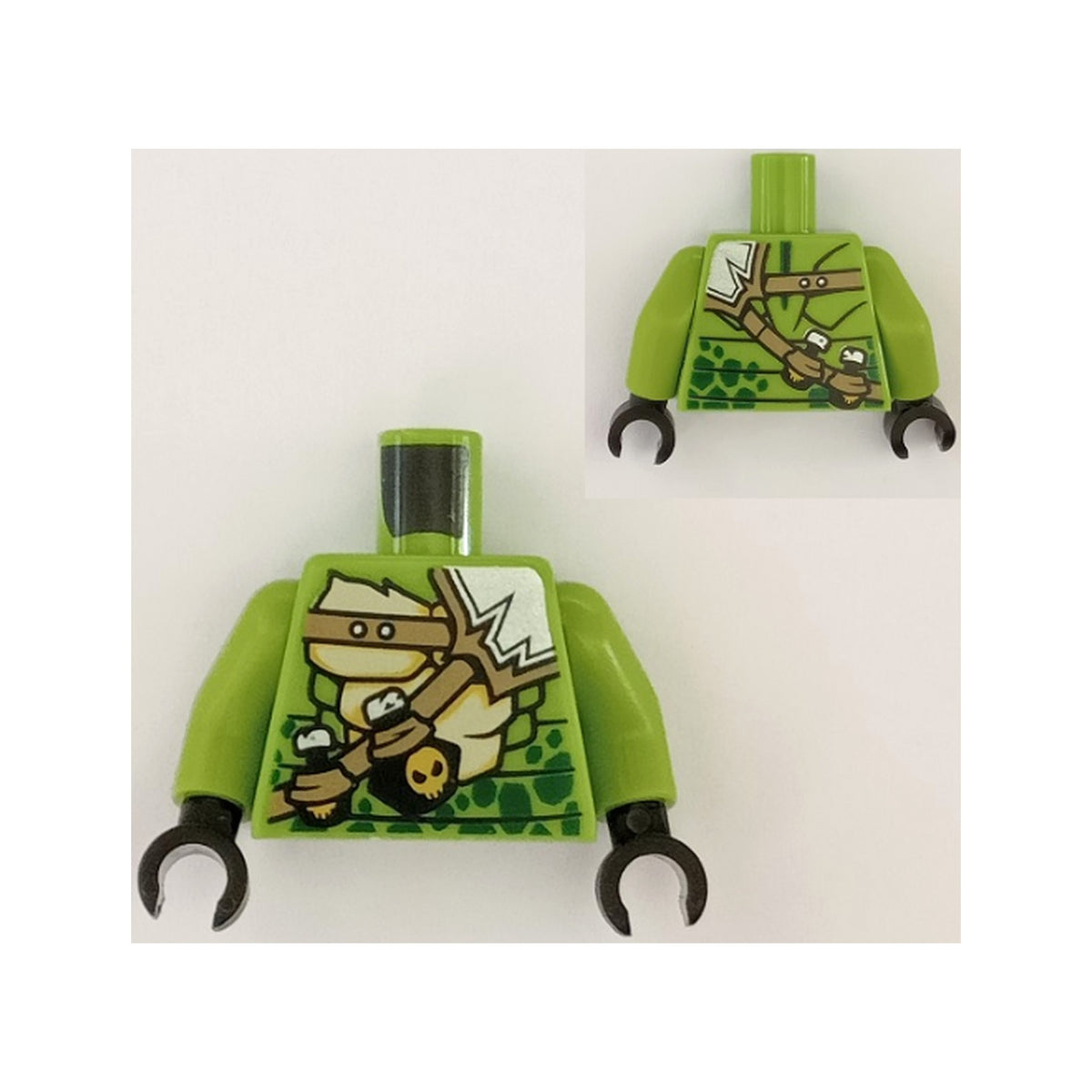 LEGO® Torso Ninjago Snake with Green Scales, Dark Tan Shoulder Belt and Black Vials with Skull Pattern / Lime Arms / Black Hands 973pb3418c01 limette