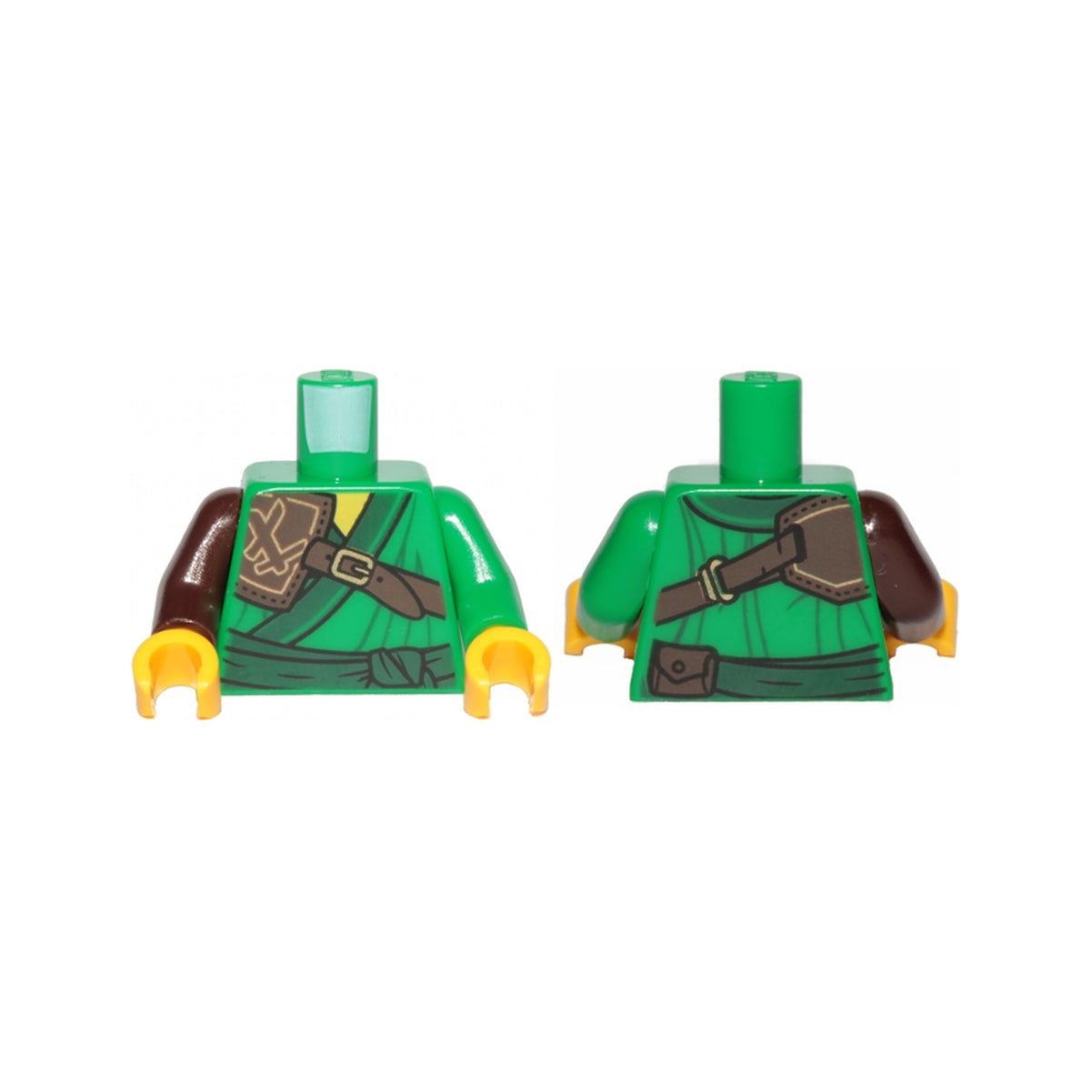 LEGO® Torso Ninjago Robe with Dark Green Trim and Sash, Dark Brown Leather Pauldron Pattern / Green Arm Left / Dark Brown Arm Right / Yellow Hands 973pb3537c01 grün