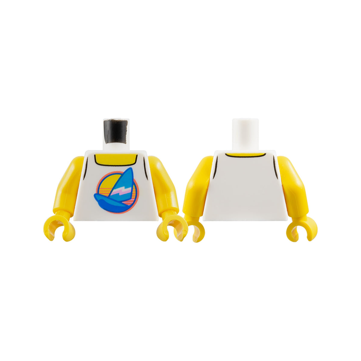 LEGO® Torso Tank Top with Dark Azure Sailboat with Bright Pink and White Stripes in Circle, Yellow Neck Pattern / Yellow Arms / Yellow Hands 973pb3572c01 weiss