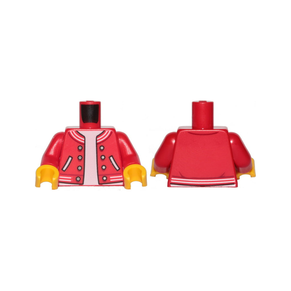 LEGO® Torso Letterman Jacket with Striped Trim, Pockets, and Silver Buttons over White Shirt Pattern / Red Arms / Yellow Hands 973pb3624c01 rot