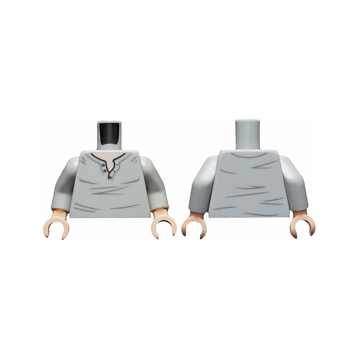 LEGO® Torso Henley Shirt with Open Collar and Dark Bluish Gray Creases, Light Nougat Neck Pattern / Light Bluish Gray Arms / Light Nougat Hands 973pb3627c01 hellgrau