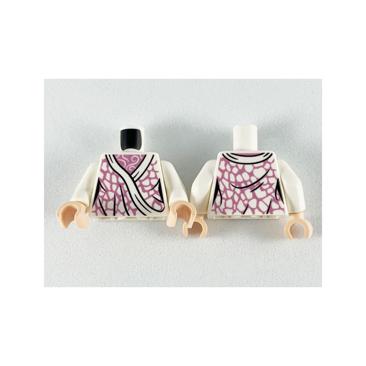 LEGO® Torso Female Metallic Pink Robe with White Hems, Spots, and Shirt with White Filigree Pattern / White Arms / Light Nougat Hands 973pb3702c01 weiss