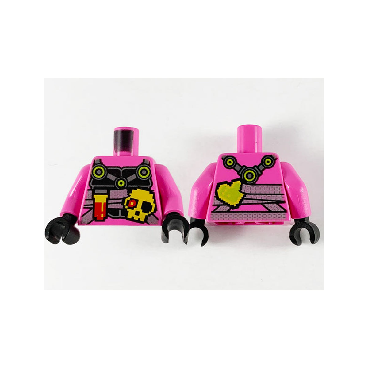 LEGO® Torso Ninjago Black Breastplate with Silver Straps, Pixelated Flask, Skull, and Heart Pattern / Dark Pink Arms / Black Hands 973pb3769c01 dunkelrosa