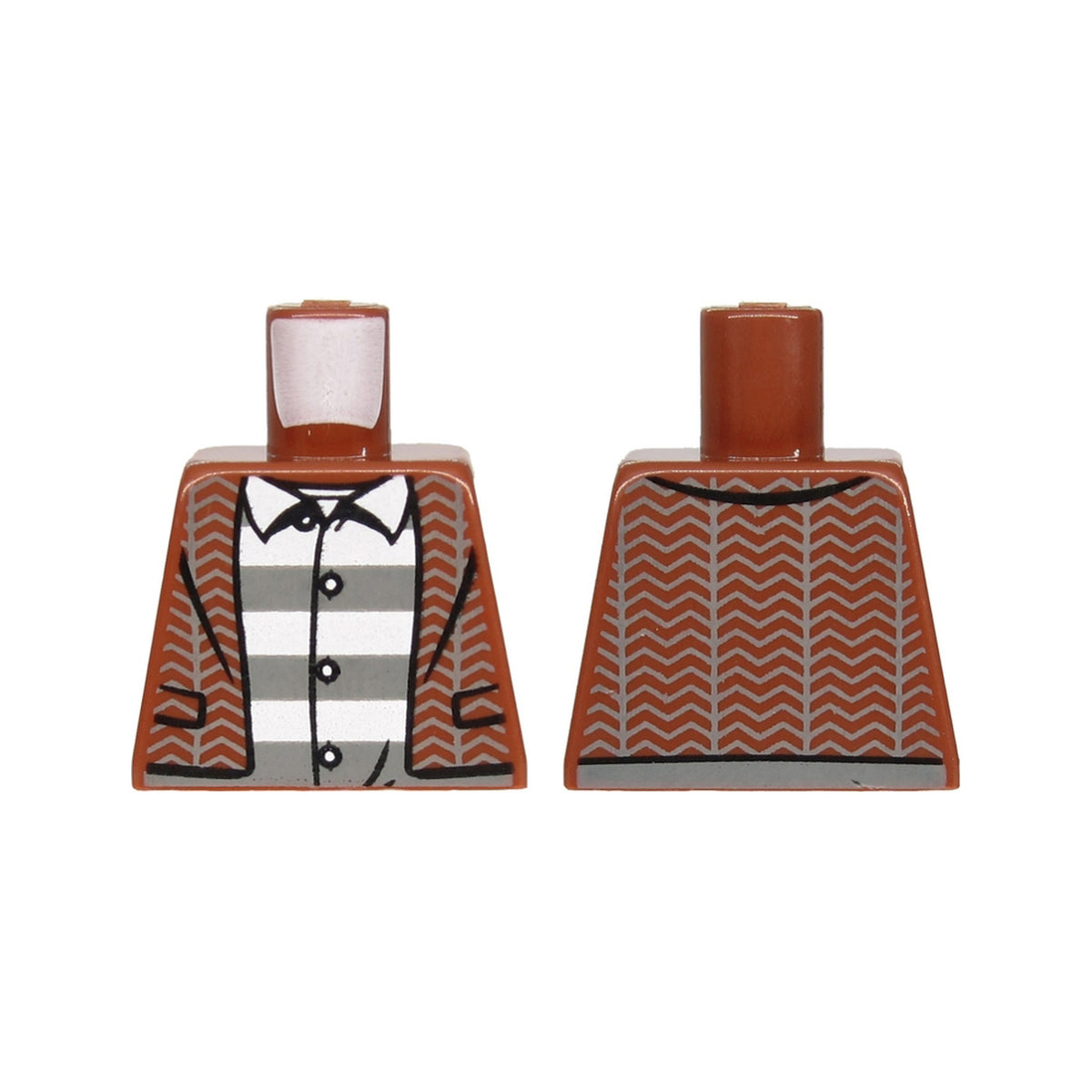 LEGO® Torso Tweed Jacket Open over Gray and White Striped Shirt with 3 Buttons Pattern 973pb3776 braun
