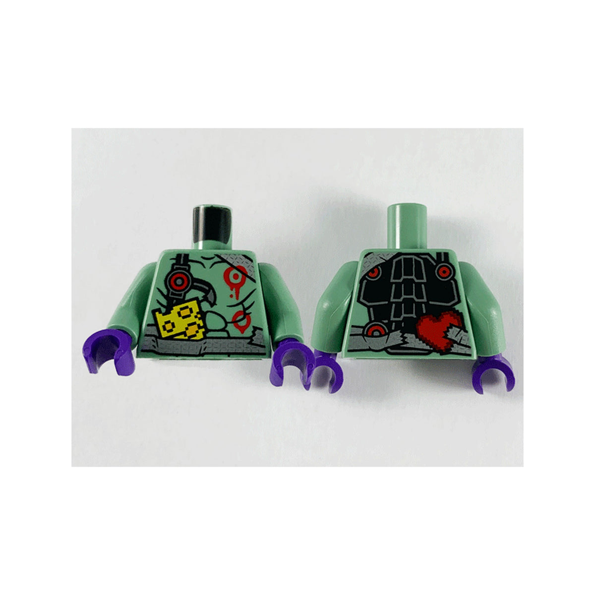 LEGO® Torso Silver Duct Tape Belt and Shoulder Strap, Black Muscle Lines, Red Circles Pattern / Sand Green Arms / Dark Purple Hands 973pb3784c01 sandgrün