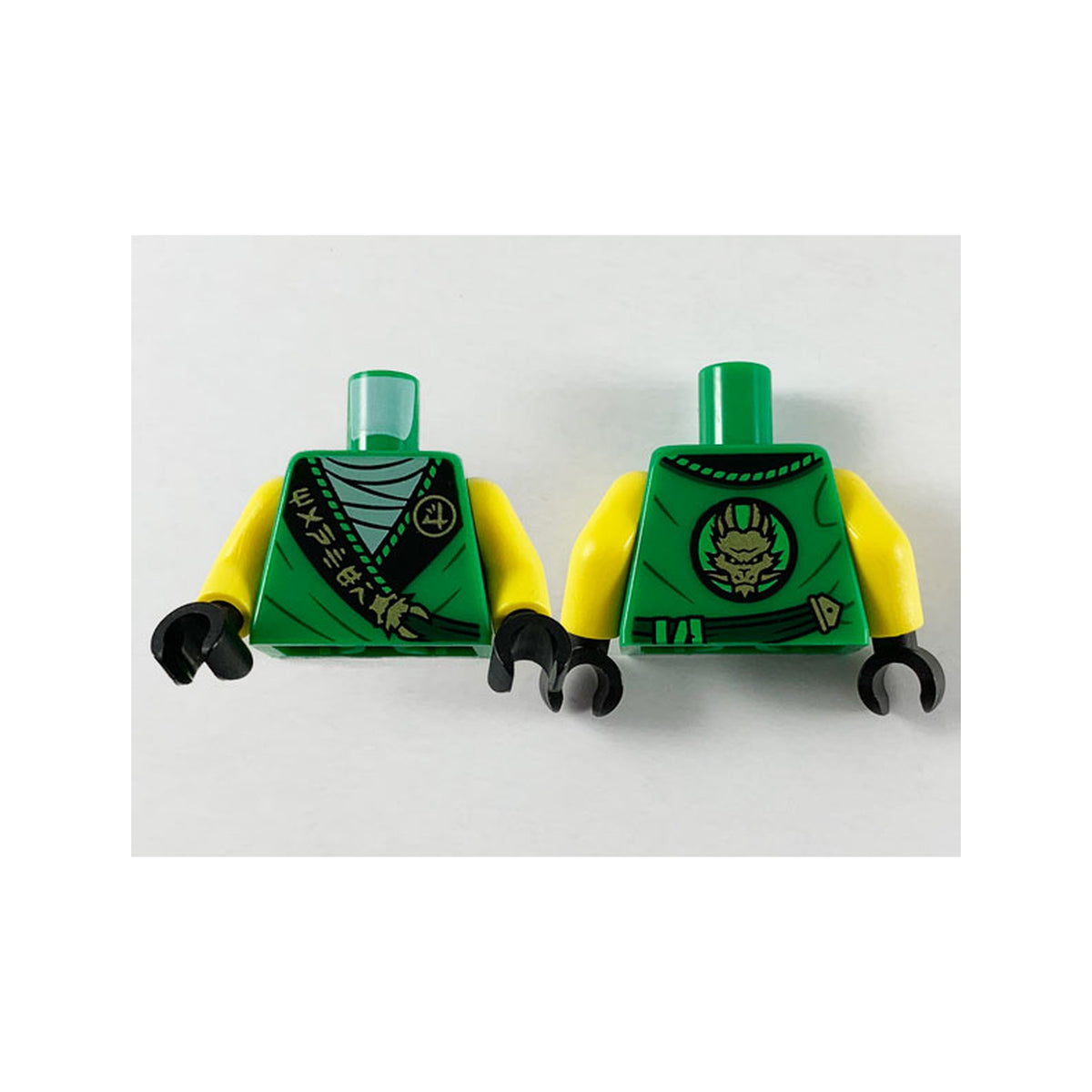LEGO® Torso Tunic, Sand Green Shirt, Wide Black Hems with Gold Ninjago Logogram 'MANTER' and Dragon Pattern / Yellow Arms / Black Hands 973pb3789c01 grün