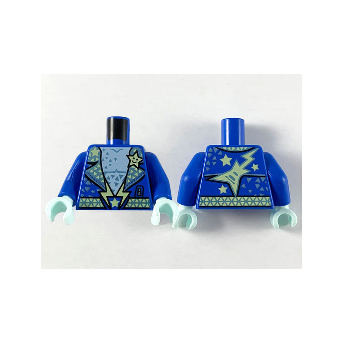 LEGO® Torso Jacket with Metallic Light Blue Lapels and Triangles, Yellowish Green Star and Lightning Pattern / Blue Arms / Light Aqua Hands 973pb3807c01 blau