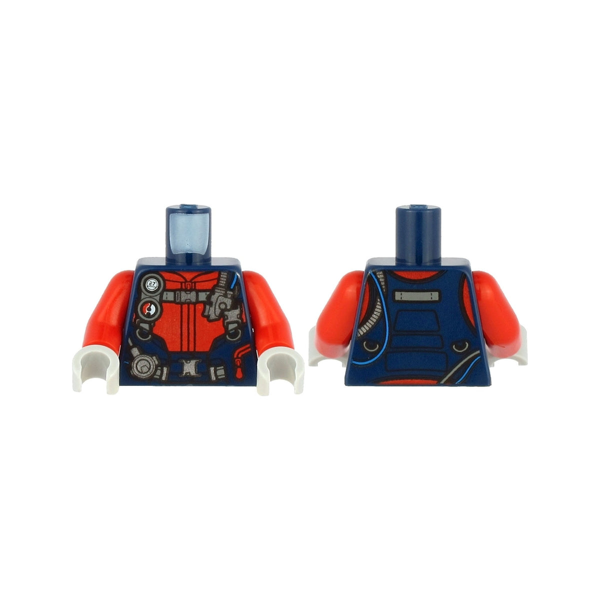 LEGO® Torso Diving Suit with Red Zippers, Gauge, Regulator and Harness with Silver Buckles Pattern / Red Arms / Light Bluish Gray Hands 973pb3900c01 dunkelblau