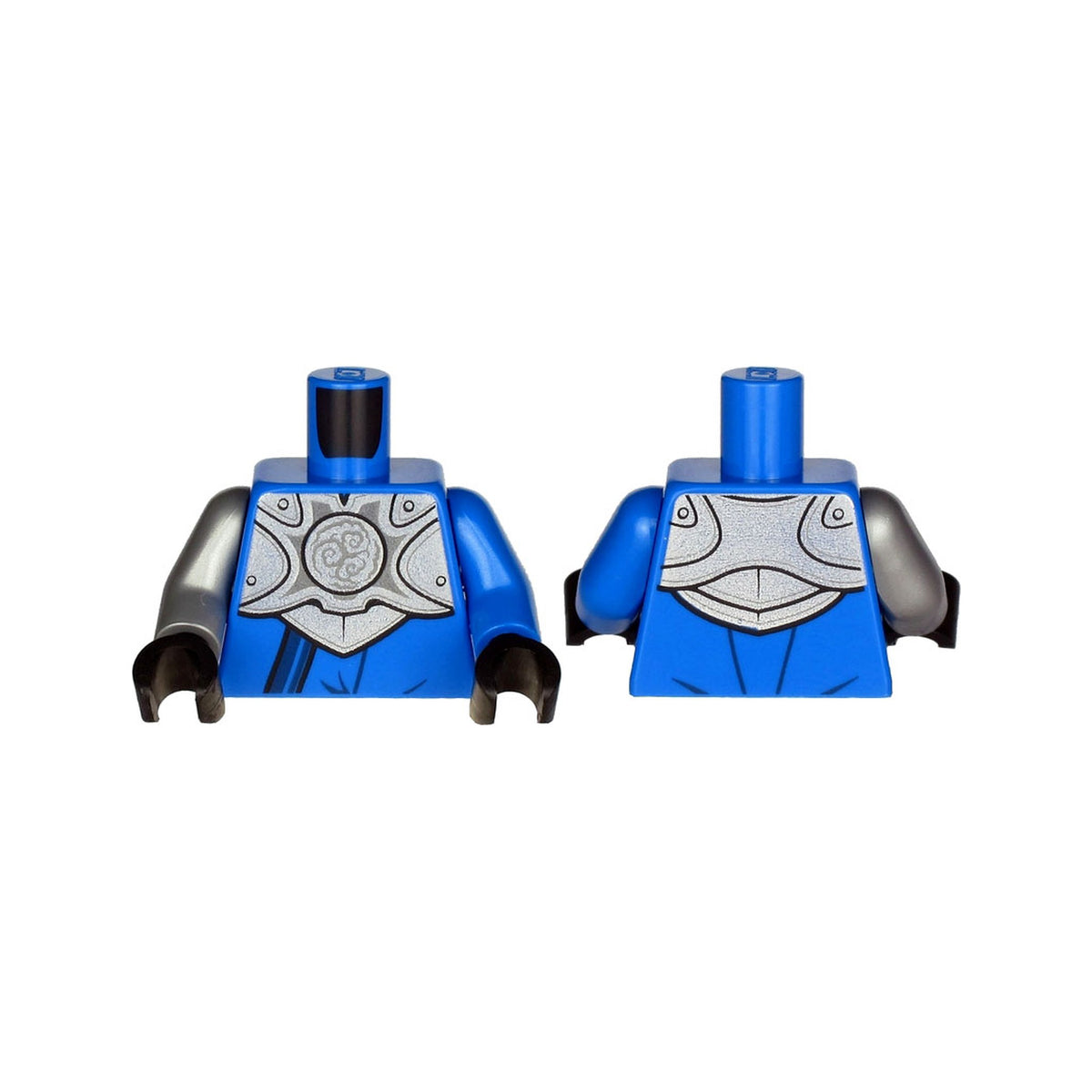 LEGO® Torso Armor, Silver Plate with Curly Lines over Robe and Dark Blue Strap Pattern / Blue Arm Left / Flat Silver Arm Right / Black Hands 973pb3922c01 blau