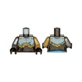 LEGO® Torso Armor, Silver Plate with Dark Azure Curly Lines over Robe and Dark Tan Fur Pattern / Dark Tan Arm Left / Flat Silver Arm Right / Black Hands 973pb3925c01 perldunkelgrau