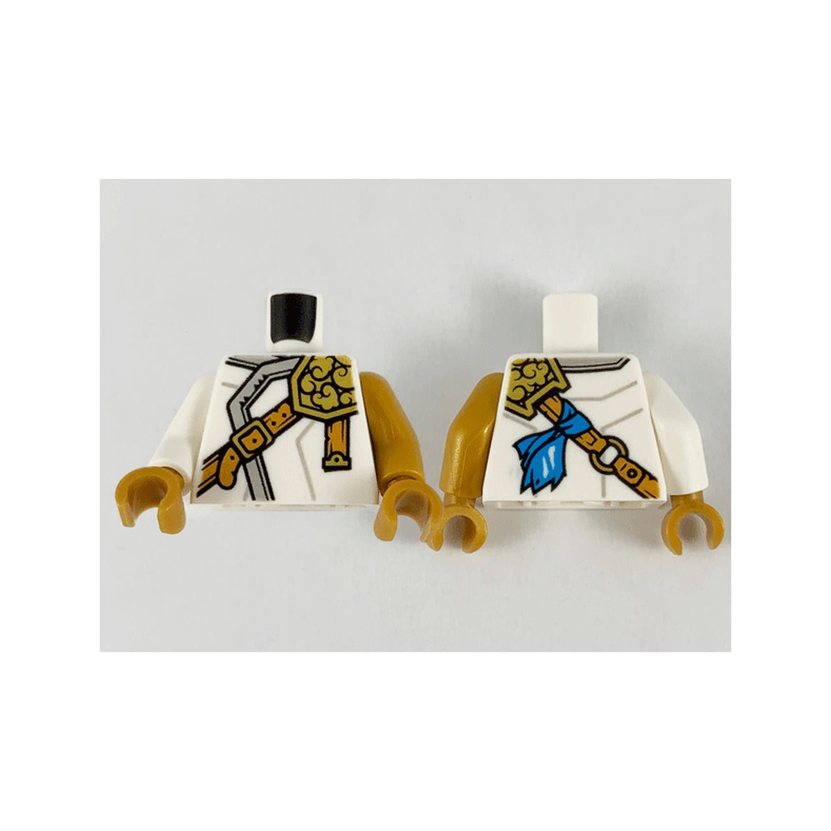 LEGO® Torso Ninjago Robe with Light Bluish Gray Hem, Gold Left Pauldron and Nougat Crossbelt Pattern / Pearl Gold Arm Left / White Arm Right / Pearl Gold Hands 973pb3987c01 weiss
