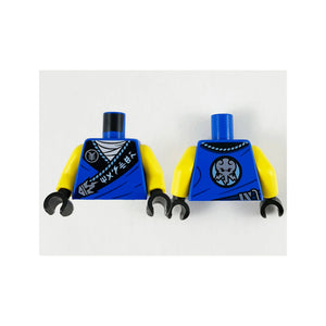 LEGO® Torso Tunic, White Shirt, Wide Black Hems with White Ninjago Logogram 'MASTER' on Hem and Silver Octopus Pattern / Yellow Arms / Black Hands 973pb4173c01